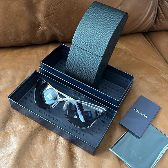 Prada | Catwalk PR 74VS Sunglasses by Prada™. Cat-Eye / Silver, Semi Rimless. - Picture 5 of 11